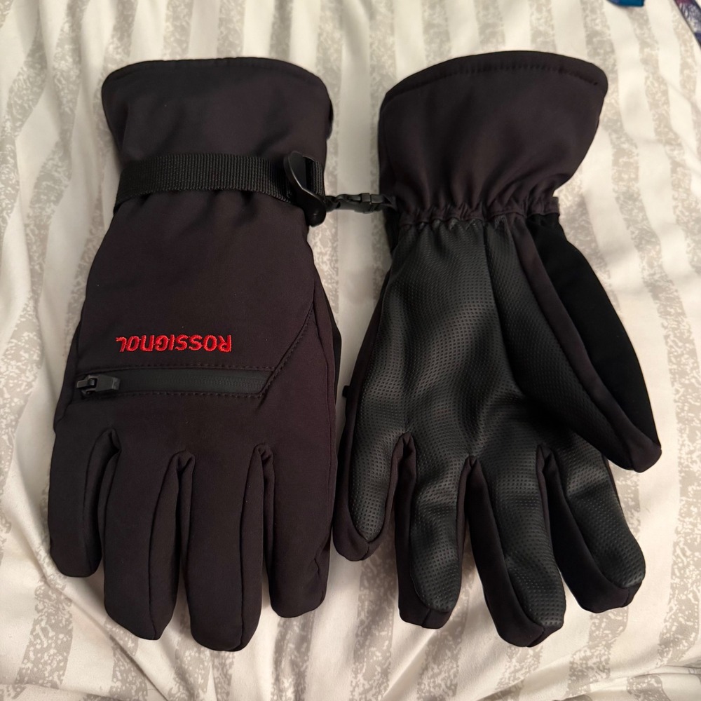 Rossignol Mens Ski Gloves Black Winter Snow Insulated Zipper Pocket Size M